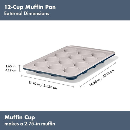 OXO Good Grips Non-Stick Pro Ceramic Coated Metal Bakeware 12 Cup Muffin Pan, Storm Blue