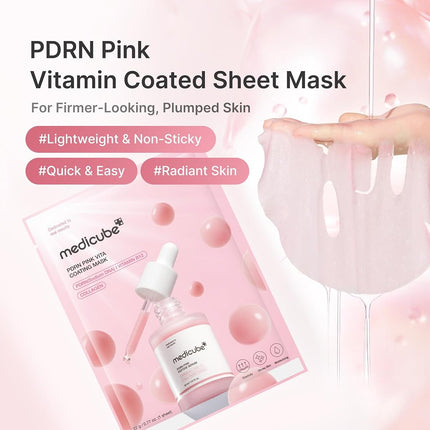 medicube Salmon DNA PDRN Pink Vita Coating Sheet Mask 10EA Korean Leaf Mask for Glass Skin - Luxurious Home Care Mask for Moisturising, Firming and Skin Tone'