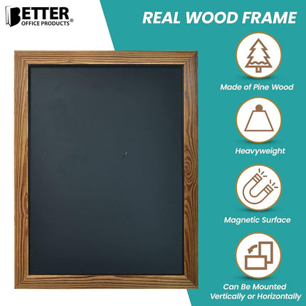 Better Office Products Magnetic Wall Chalkboard, Large Size 18 x 24, Rustic Wood Frame, Chalkboard Sign, Vertical or Horizontal Wall Mount, Includes Chalk and Eraser, by (Rustic Brown)