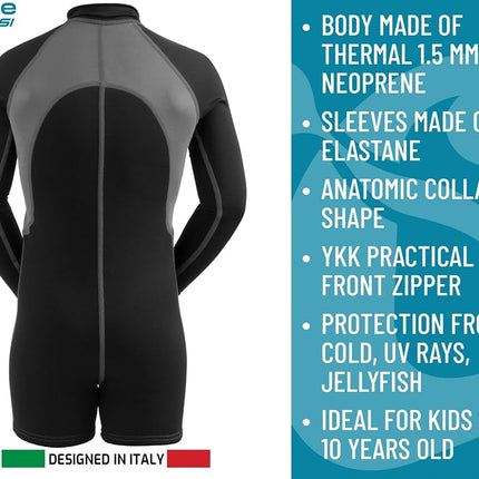 Cressi Boy's Shorty Neoprene Snorkelling Suit, Long Sleeves - Black/Pink, M (3 Years)