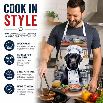 Delantal de cocina Caroline's Treasures Black Labrador Retriever The Chef para cocinar, servir, hornear, manualidades, jardinería para mujeres y hombres adultos, unisex, grande, multicolor