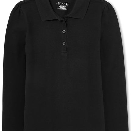 Polo de piqué de manga larga para niña The Children's Place, negro individual, mediano