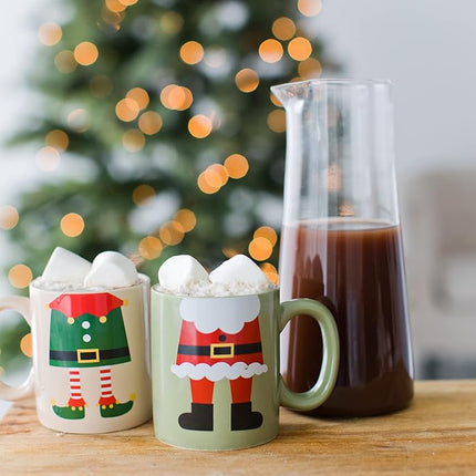 Pearhead Matching Christmas Mugs, Holiday Santa and Elf Mug Set, Christmas Home Décor, Holiday Gifts, Seasonal Coffee Cup Set of 2, Microwave and Dishwasher Safe, Holds 13 oz