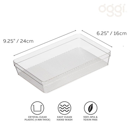 OGGI Clear Drawer Organizer - 6" X 9" (Set of 6) - Ideal for Organizing Kitchen Drawers, Office, Desk, Silverware, Kitchen Utensils, Cosmetics and Bathrooms