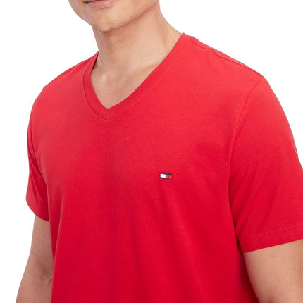Tommy Hilfiger Men's Flag V Neck Tee, Mahogany, XXL