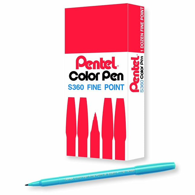 Pentel Arts Color Pen, Turquoise, Box of 12 (S360-114)
