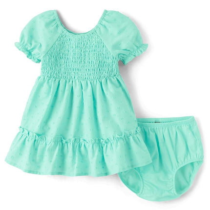 The Children's Place Baby Girls' and Toddler Short Sleeve Dressy Dresses, Mint Tea, 6-9 Months