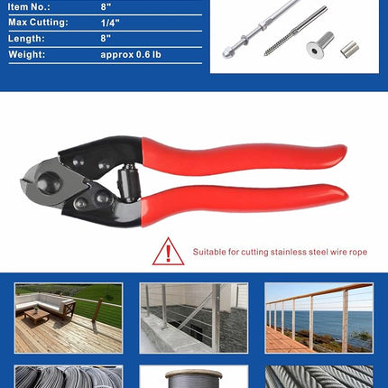 AMZCNC Hydraulic Hand Crimper Tool for Stainless Steel Cable Railing Fittings for 1/16" 1/8" 3/16" Cable –Wire Swaging Tool 8 Ton and Stainless Steel Cable Cutter,1/8” Wire Rope Crimping Tool