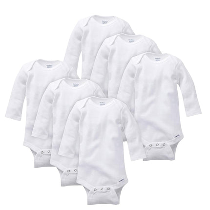 Gerber Baby Unisex 6-Pack Long Sleeve Onesies Bodysuits - White - Soft Cotton Essentials for Layering & Everyday Wear - 3T