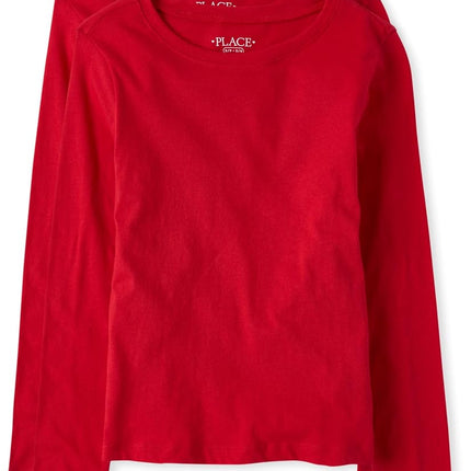 The Children's Place Girls' Basic Short Sleeve Layering Tee, Ruby 2-Pack, X-Large