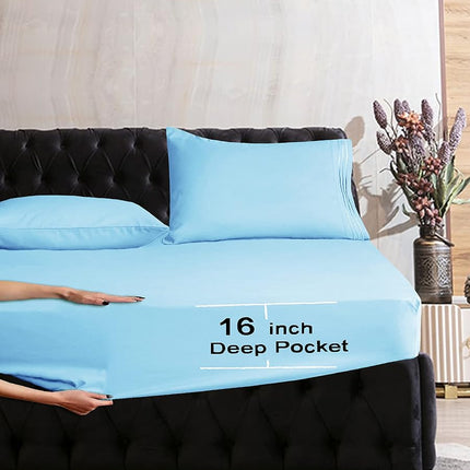 Elegant Comfort Luxurious Wrinkle Resistant 1500 Thread Count Egyptian Quality 1-Piece Fitted Sheet All Around Elastic -Deep Pocket- Ultra Soft Bottom Fitted Sheet, Full, Aqua Blue