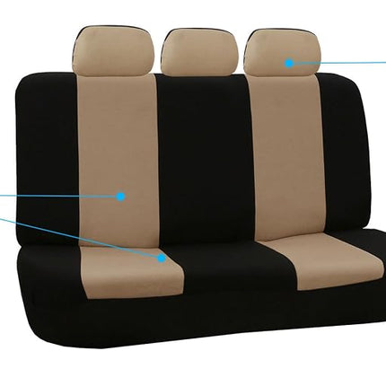 FH Group Car Seat Covers Flat Cloth Full Set – Universal Fit for Cars Trucks & SUVs (Beige) FB050115 + F14407