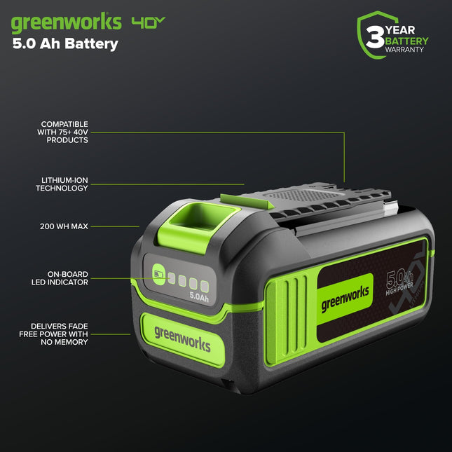 Batería de iones de litio Greenworks LB40HP050, negra
