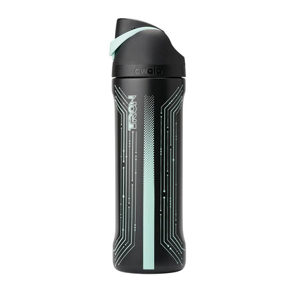 Owala TRON FreeSip Insulated Water Bottle Stainless Steel Glow in The Dark with Straw for Sports and Travel, BPA Free, 24 oz, Black