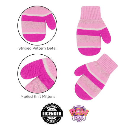 Juego de gorro, bufanda y mitones de invierno Nickelodeon para niñas pequeñas de 2 a 4 años o juego de gorro, bufanda y guantes de La Patrulla Canina Marshall para niños de 4 a 7 años, rosa intenso - Juego de mitones, edades 2-4