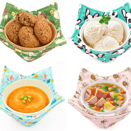 ROGITU Cotton Microwavable Bowl Cozy, Microwave-Safe Hot Bowl Holders, Soup Bowl Cozy Bowl Hot Pads (E)