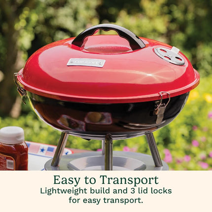 Cuisinart Parrilla de carbón portátil para exteriores, 14", compacta y ligera, roja (CCG-190RBC), para 4 personas