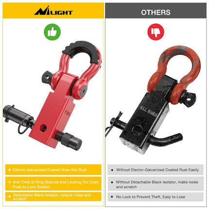 Nilight Anti-Theft Shackle Hitch Receiver 2Inch 45000 LBs Breaking Strength 3/4" Anti-Theft D Ring Shackle 5/8" Trailer Hitch Lock Pin Heavy Duty Solid Towing Kit for Trucks Off Road (Red)
