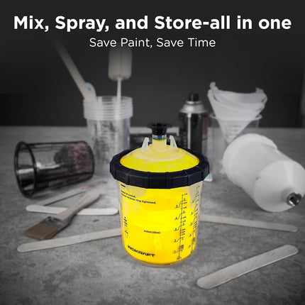InoKraft Disposable Paint Spray Gun Cup, Standard 22 Ounce (650ml) Kit with 6 Cups and Lids, 1 Hard Cup with Retainer Ring, 3 Plugs, Paint System for HVLP LVLP Spray Gun with Adapter for Beginner