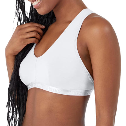 Hanes Women's Originals Ultra Supersoft Racerback, Viscose from Bamboo Bralette Bra, Opaque, White, XXL