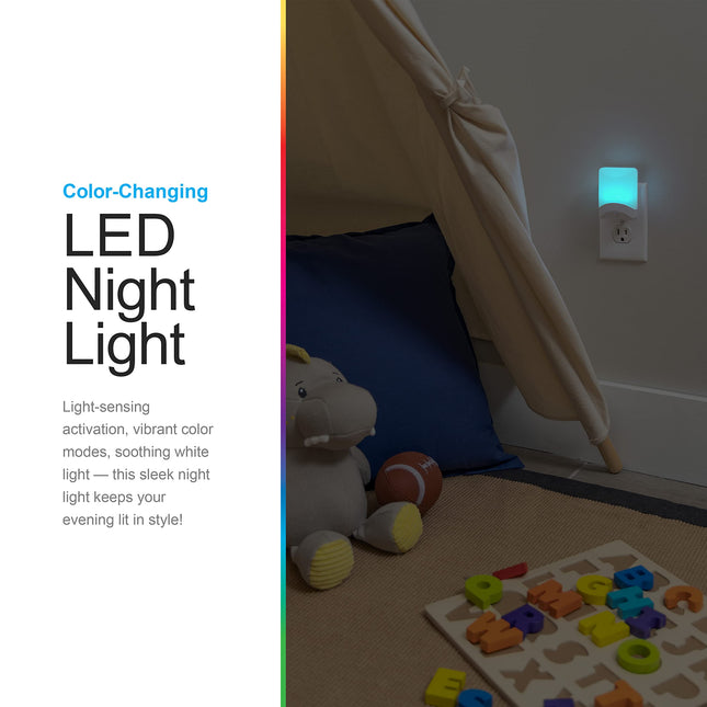 GE Color-Changing LED Night Light, White & Vibrant Color Modes, Plug-in, Dusk-to-Dawn Sensor, Energy Efficient, UL-Certified, Home D�cor, for Kids, Bedroom, Bathroom, Nursery, 34693, 1 Pack, White