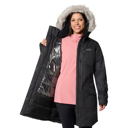 Chaqueta larga acolchada Columbia Suttle Mountain para mujer, color negro, talla 1X