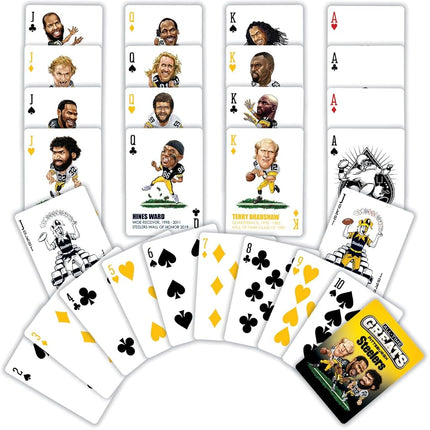 MasterPieces Family Games - Cartas de Juego Pittsburgh Steelers All-Time Greats - Baraja de Cartas Oficialmente Licenciada para Adultos, Niños y Familia