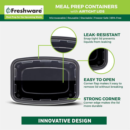 Freshware Boîtes de conservation repas [Lot de 150] Boîtes de conservation alimentaire à 1 compartiment avec couvercles, boîte Bento, sans BPA, empilables, micro-ondes/lave-vaisselle/congélateur (28 oz)