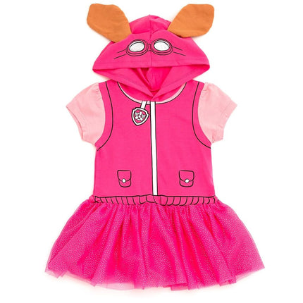 Paw Patrol Girls Hooded Cosplay T-Shirt Dress and Leggings Outfit Set Toddler to Little Kid Sizes (2T - 7-8), Pink / Skye, 3T