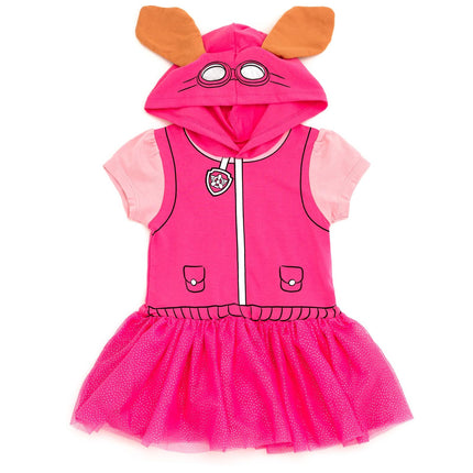 Paw Patrol Girls Hooded Cosplay T-Shirt Dress and Leggings Outfit Set Toddler to Little Kid Sizes (2T - 7-8), Pink / Skye, 3T