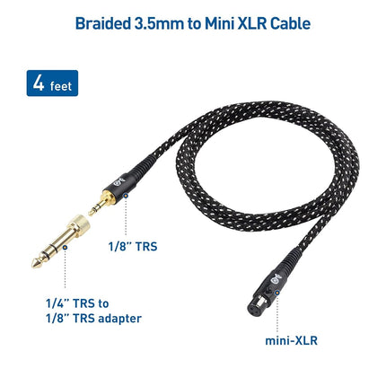 Cable Matters Premium Braided 3.5mm to Mini XLR Headphone Cable 4 ft - Compatible with Beyerdynamic DT 1770 Pro, DT 1990 Pro, AKG K240, K182, K175, K182, K245, K371, and Q701 Headphones