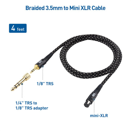 Cable de auriculares trenzado premium de 3.5mm a Mini XLR Cable Matters de 1.2 m - Compatible con auriculares Beyerdynamic DT 1770 Pro, DT 1990 Pro, AKG K240, K182, K175, K182, K245, K371 y Q701