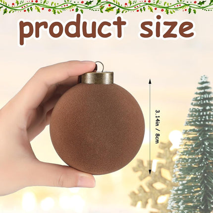 Liliful 15 Pcs Velvet Christmas Balls Bulk Flocked Christmas Tree Ball Ornaments Plastic Balls Xmas Decorative Hanging Ornaments Christmas Tree Decoration (Brown,3.15 Inch)