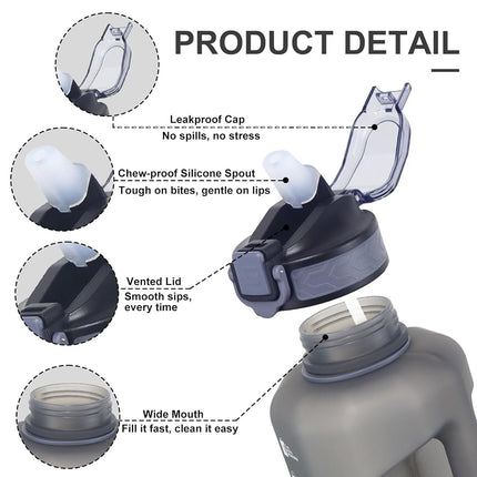 GEMFUL 2.2L Large Water Bottle with Straw Leakproof Bottle with Time (Grey)