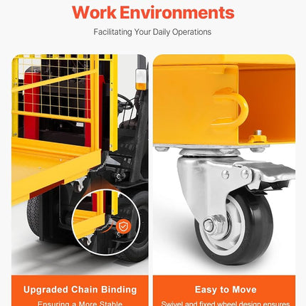 VEVOR Forklift Safety Cage, 36 x 36 Inches Foldable Forklift Work Platform of 1200 lbs Load Capacity with Lockable Swivel Wheels, Drain Hole & Device Chain, Holds 1 to 2 Adults, Ideal for Aerial Work