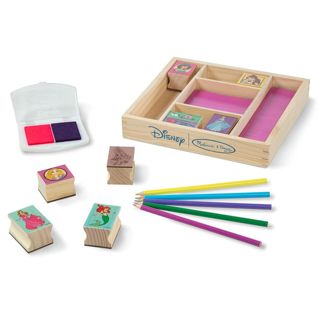 Melissa & Doug Disney Princess Wooden Stamp Set: 9 Stamps, 5 Colored Pencils, and 2-Color Stamp PadDisney Princess Coloring, Stamps with Washable Ink, for Kids Ages 4+