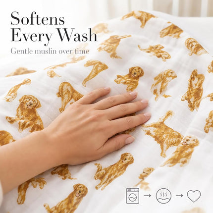 Mud Pie Golden Retriever Print Muslin Baby Swaddle Blanket, 47" x 47"