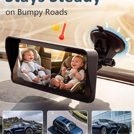 Baby Car Camera for 2 Kids: 6.9" Ultrawide Display, Dual Rear-Facing HD 1080P Cameras, Night Vision USB Powered, Easy-Install Backseat Monitor, Baby Car Mirror – Newborn Essentials & Baby Shower Gifts