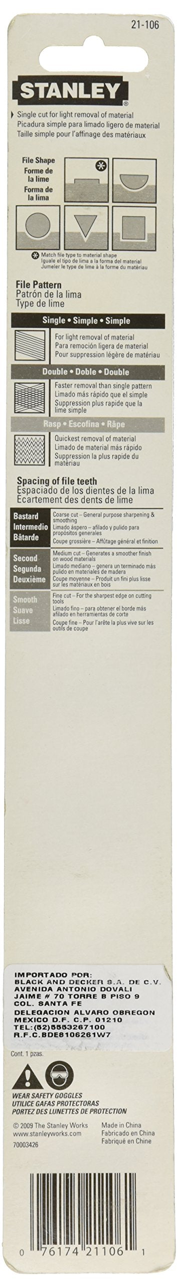 Juego de limas STANLEY, Lima bastarda, Corte sencillo con mango, 8 pulgadas (21-106)