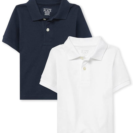 The Children's Place Baby Boys' and Toddler Short Sleeve Pique Polo 2-Pack, Tidal/White 2 Pack, 5T