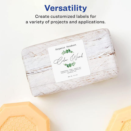 Avery Matte White Square Labels with Sure Feed, 2.5" x 2.5", 450 Matte White Printable Labels