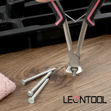LEONTOOL Long Reach End Cutting Pliers 5.5 Inches End Nipper Cutting Pliers Nail Puller for Zipper Install Stops Repair Kit, Wire Cutter for Jewelry Making Working In Tight Spaces Pink Tool for Women