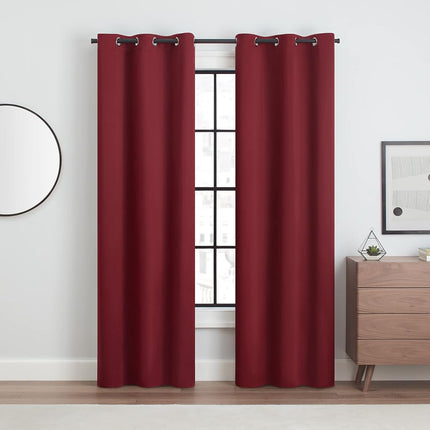 Eclipse Andover Solid Tripleweave Thermal Blackout Grommet Curtains for Bedroom (2 Panels), 42 in x 84 in, Red