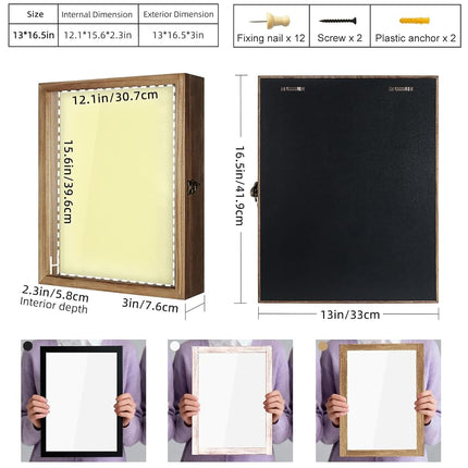 TJ.MOREE Shadow Box Display Case13”x16”( 33 x 42cm) Flowers Shadow Box Frame with Glass Window Picture Frame Wedding Bouquet Memorabilia Medals Photos Memory Box for Keepsakes