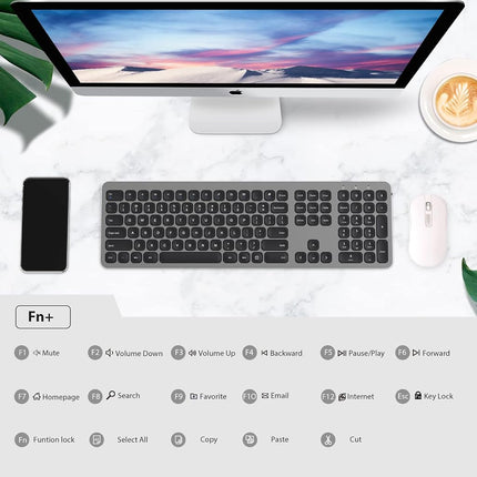 Clavier sans fil cimetech, Clavier pleine taille avancé 2.4G avec pavé numérique, Clavier ergonomique silencieux 110 touches, pour ordinateur portable, de bureau, PC, Mac, Windows 10/8/7/XP, pile incluse - Gris