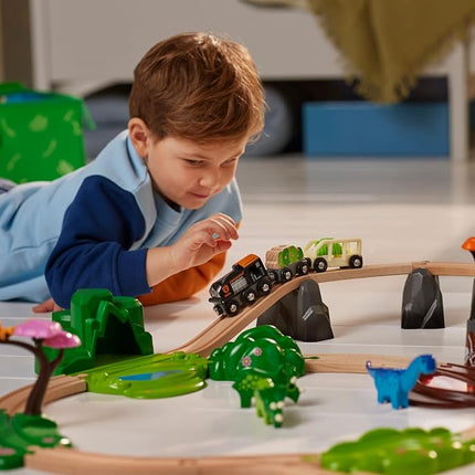 BRIO World Deluxe Dinosaur Train Set for Kids, 45 Piece Wooden Railway Playset with Dinosaurs and Volcano, Ages 3 Years and Up