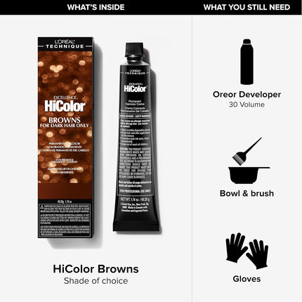 L'OREAL TECHNIQUE HiColor Browns & Blondes Permanent Hair Color - Lifts Dark Hair in One Step Leaving No Brassiness, Rich and Smooth Creme Formula, Intense & Long-Lasting, H2 Cool Light Brown