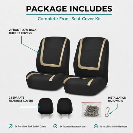 FH Group Car Seat Covers Front Set in Cloth -Car SeatCovers for Low Back Car Seats with Removable Headrest,Universal Fit,Automotive SeatCovers,Washable Car SeatCover for SUV,Sedan,Van Beige