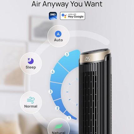 Dreo 40'' WiFi Tower Fan, 26ft/s High-Speed Cooling, Quiet Floor Fan with Remote, 90� Oscillating Fan, 4 Modes, 8H Timer, Touch Control, Standing Cooling Fan for Bedroom, Home, Office Room, Gold