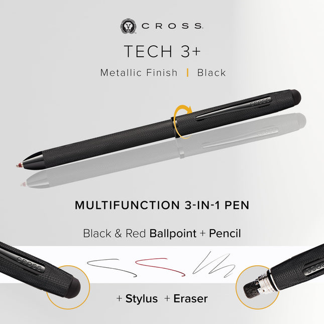 Bolígrafo multifunción CROSS Tech3+ PVD negro cepillado con lápiz óptico y mina de 0.5mm